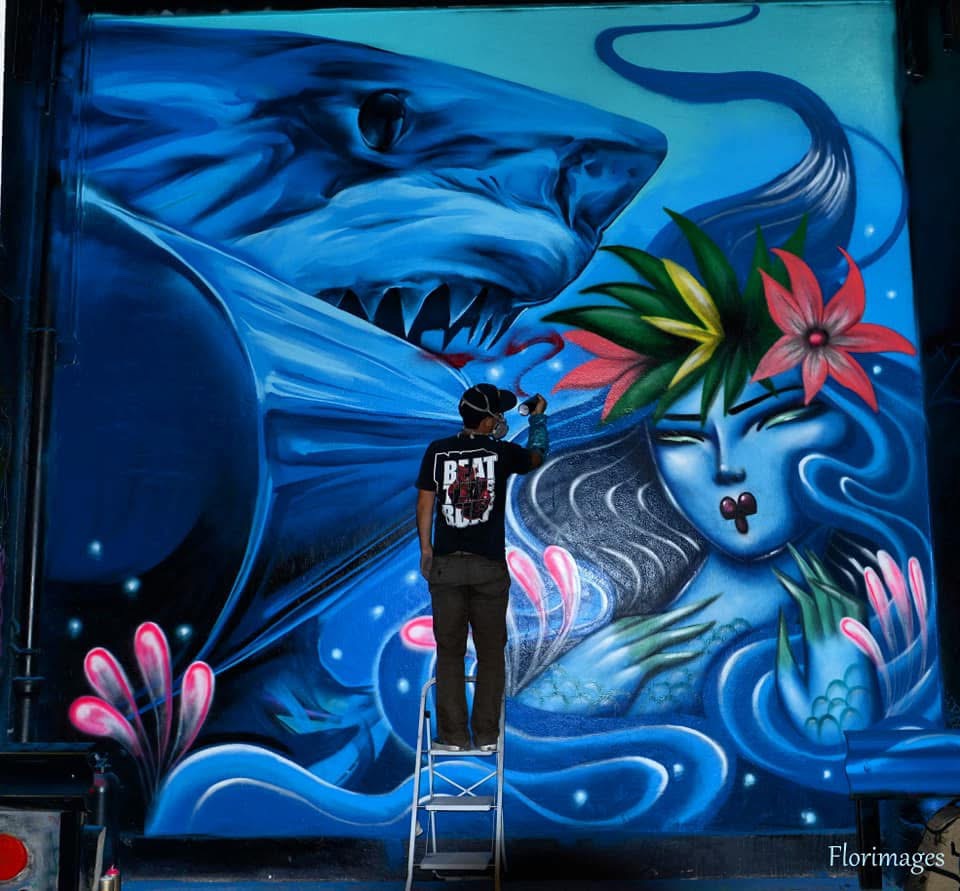 Shark Mural in Progress